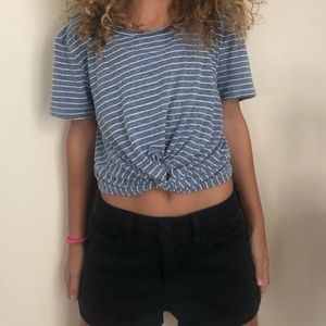 Blue and white Striped knotted croptop